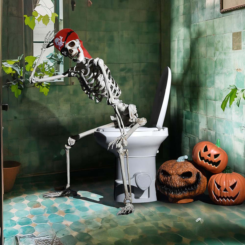 Yescom 5.4ft Skeleton Posable Halloween Decoration with Pirate, Cowboy Costume