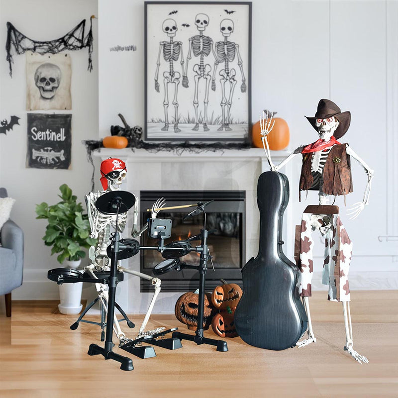 Yescom 5.4ft Skeleton Posable Halloween Decoration with Pirate, Cowboy Costume
