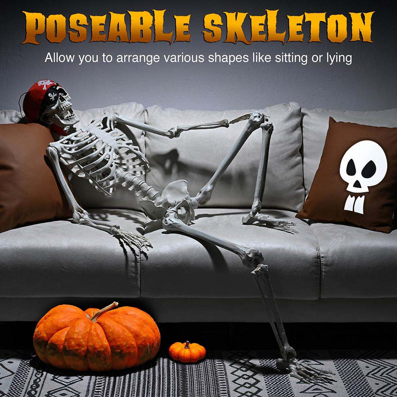 Yescom 5.4ft Skeleton Posable Halloween Decoration with Pirate, Cowboy Costume