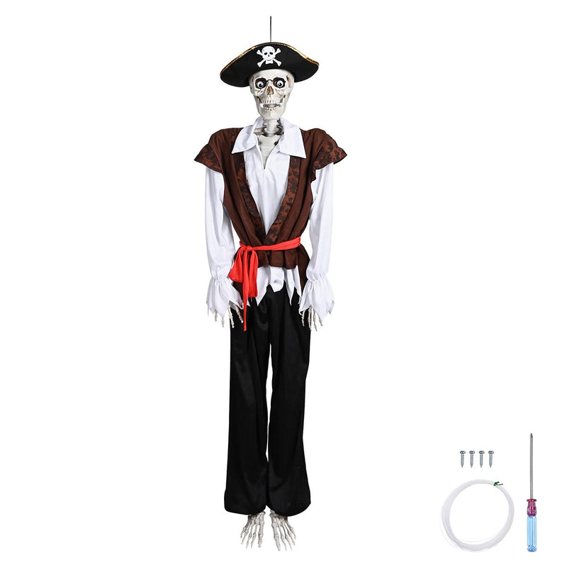 Yescom 5.4ft Skeleton Posable Halloween Decoration with Pirate, Cowboy Costume
