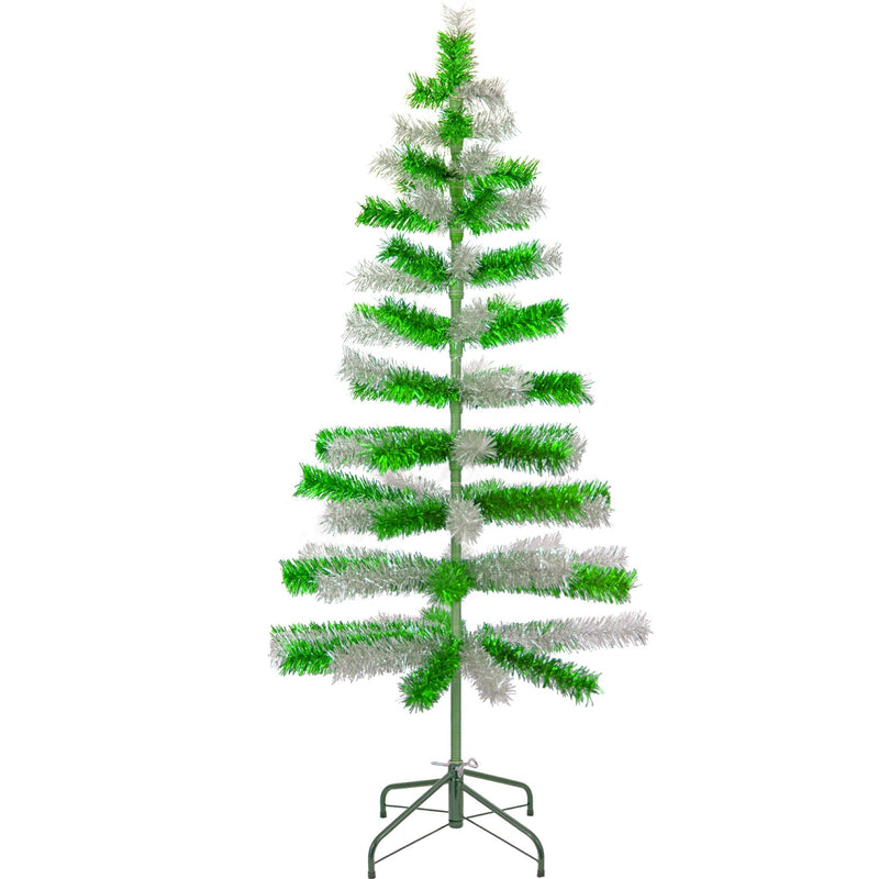 Green & Silver Mixed Tinsel Tree