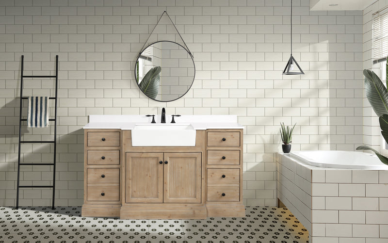 Kelly 60" Bathroom Vanity Weathered Fir - White Engineered Stone Countertop