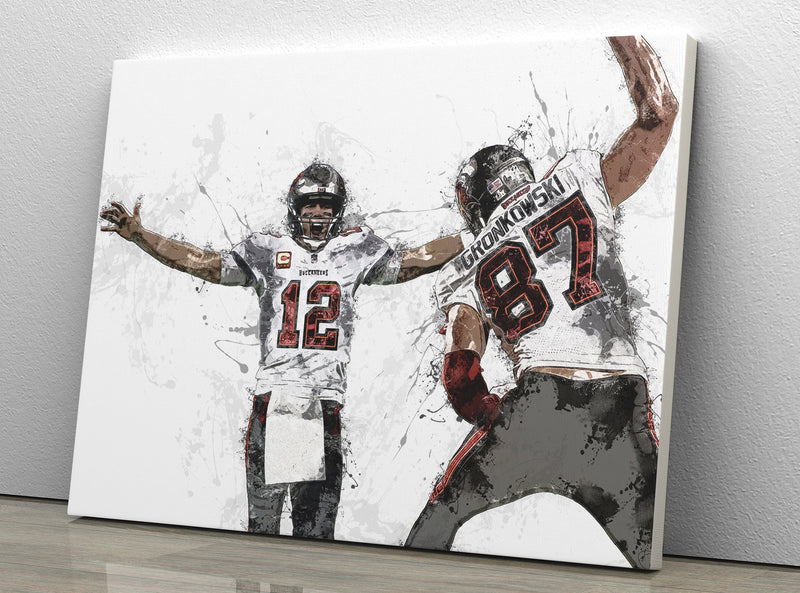 Tom Brady Rob Gronkowski  Poster Tampa Bay Buccaneers Football Painting Hand Made Posters Canvas Print Wall Art Man Cave Gift Home Decor