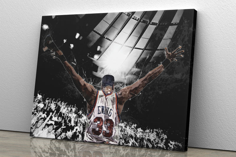 Patrick Ewing Facing Crowd Poster New York Knicks Basketball Painting Hand Made Posters Canvas Print Kids Wall Art Man Cave Gift Home Decor