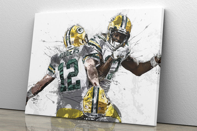 Aaron Rodgers Davante Adams Poster Green Bay Packers Football Painting Hand Made Posters Canvas Print Kids Wall Art Man Cave Gift Home Decor