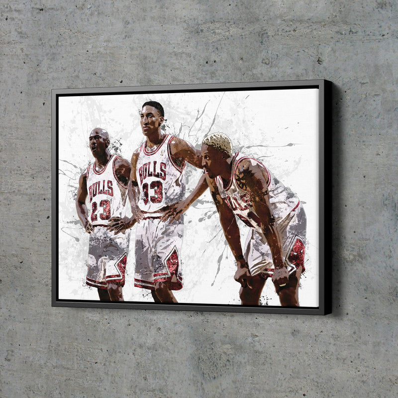 Chicago Bulls Big 3 Poster Basketball Painting Hand Made Posters Canvas Print Kids Wall Art Home Man Cave Gift Decor