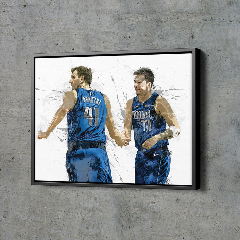 Luka Doncic Dirk Nowitzki Poster Dallas Mavericks Basketball Painting Hand Made Posters Canvas Print Wall Kids Art Man Cave Gift Home Decor