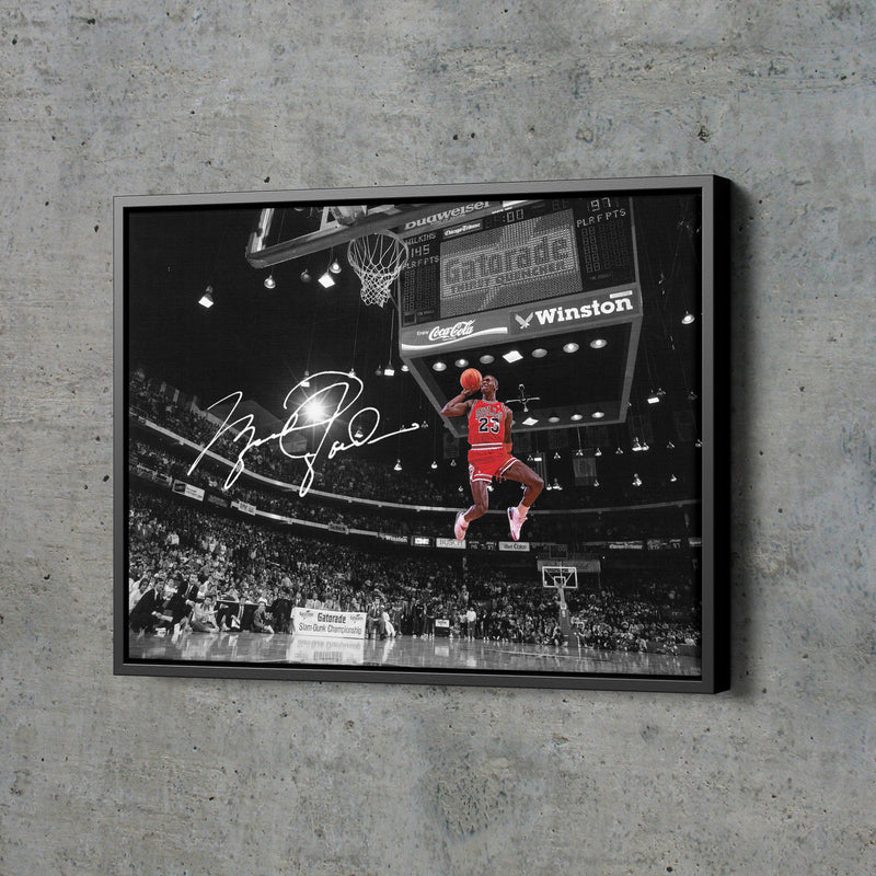 Michael Jordan Autographed Poster Slam Dunk Chicago Bulls Basketball Hand Made Posters Man Cave Gift Canvas Print Wall Art Home Decor