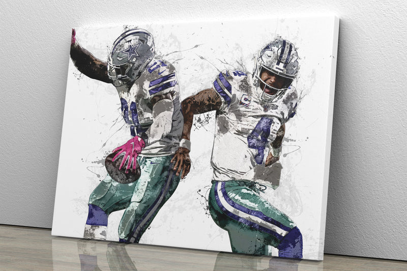 Dak and Zeke Poster Dallas Cowboys Football Painting Hand Made Posters Canvas Print Kids Wall Art Man Cave Gift Home Decor