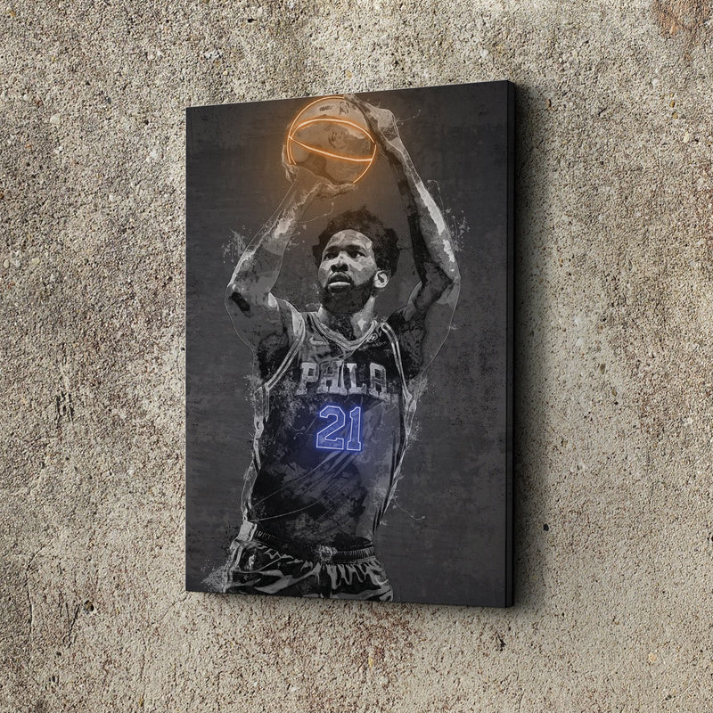 Joel Embiid Poster Graffiti Neon Philadelphia 76ers Basketball Hand Made Poster Canvas Print Kids Wall Art Man Cave Gift Home Decor