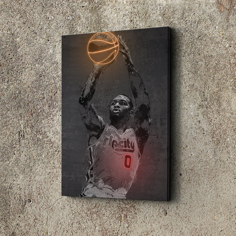 Damian Lillard Poster Graffiti Neon Portland Trail Blazers Basketball Hand Made Poster Canvas Print Kids Wall Art Man Cave Gift Home Decor