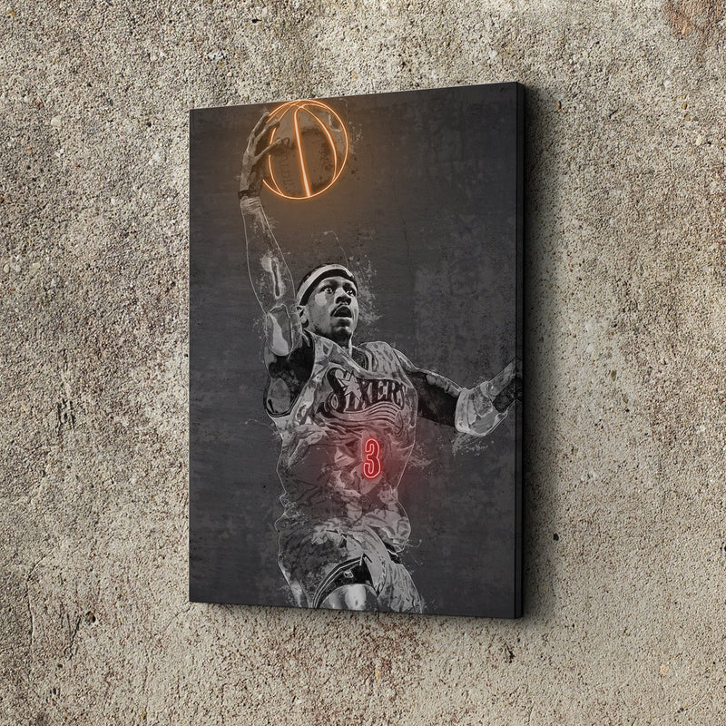 Allen Iverson Poster Graffiti Neon Philadelphia 76ers NBA Hand Made Poster Canvas Print Kids Wall Art Man Cave Gift Home Decor