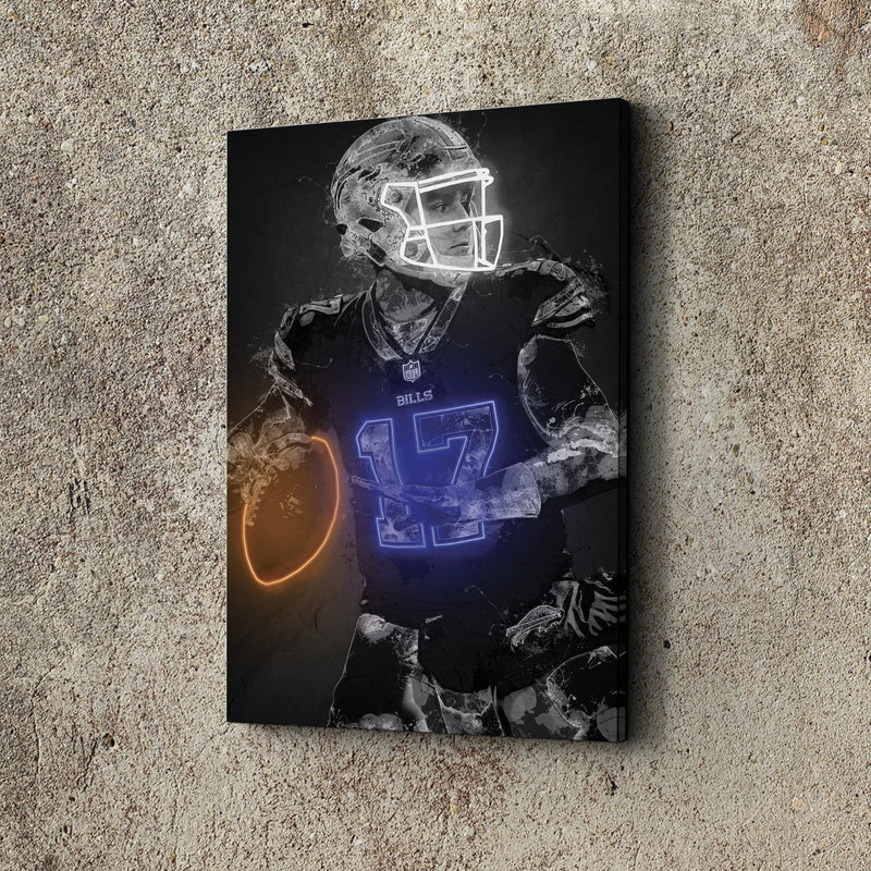 Josh Allen Graffiti Neon Buffalo Bills NFL Poster Canvas Print Kids Wall Art Man Cave Gift Home Decor