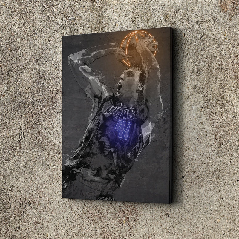 Dirk Nowitzki Poster Graffiti Neon Dallas Mavericks NBA Hand Made Poster Canvas Print Kids Wall Art Man Cave Gift Home Decor