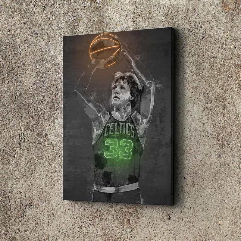 Larry Bird Poster Graffiti Neon Boston Celtics NBA Hand Made Poster Canvas Print Kids Wall Art Man Cave Gift Home Decor