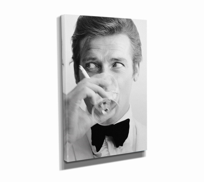 Roger Moore Poster Actor James Bond Smoking Hand Made Poster Canvas Print Wall Art Home Decor