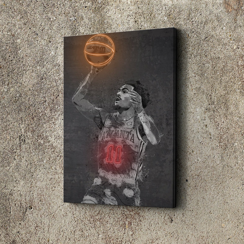 Trae Young Poster Graffiti Neon Atlanta Hawks Basketball Hand Made Poster Canvas Print Kids Wall Art Man Cave Gift Home Decor