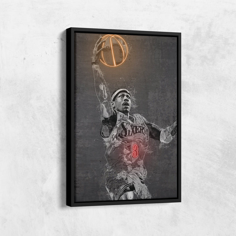 Allen Iverson Poster Graffiti Neon Philadelphia 76ers NBA Hand Made Poster Canvas Print Kids Wall Art Man Cave Gift Home Decor