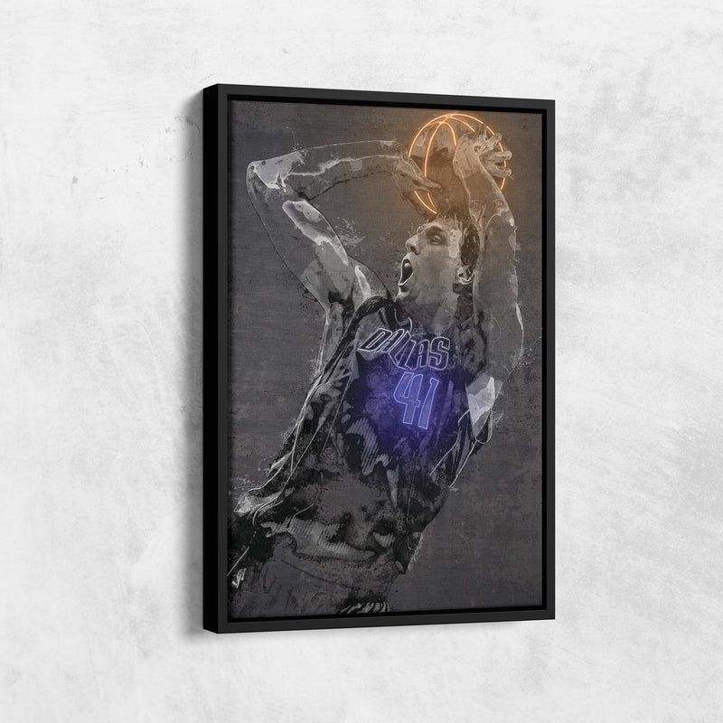 Dirk Nowitzki Poster Graffiti Neon Dallas Mavericks NBA Hand Made Poster Canvas Print Kids Wall Art Man Cave Gift Home Decor