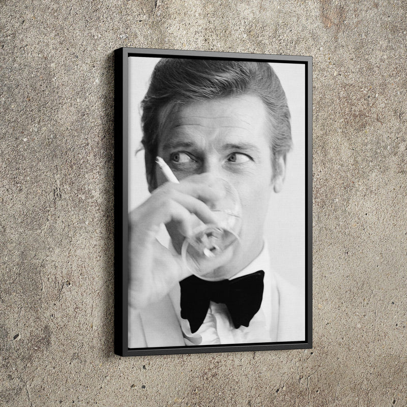 Roger Moore Poster Actor James Bond Smoking Hand Made Poster Canvas Print Wall Art Home Decor