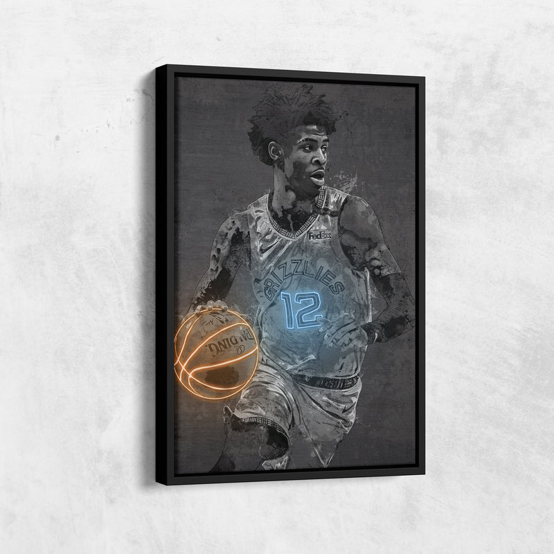 Ja Morant Poster Graffiti Neon Memphis Grizzlies Basketball Hand Made Poster Canvas Print Kids Wall Art Man Cave Gift Home Decor