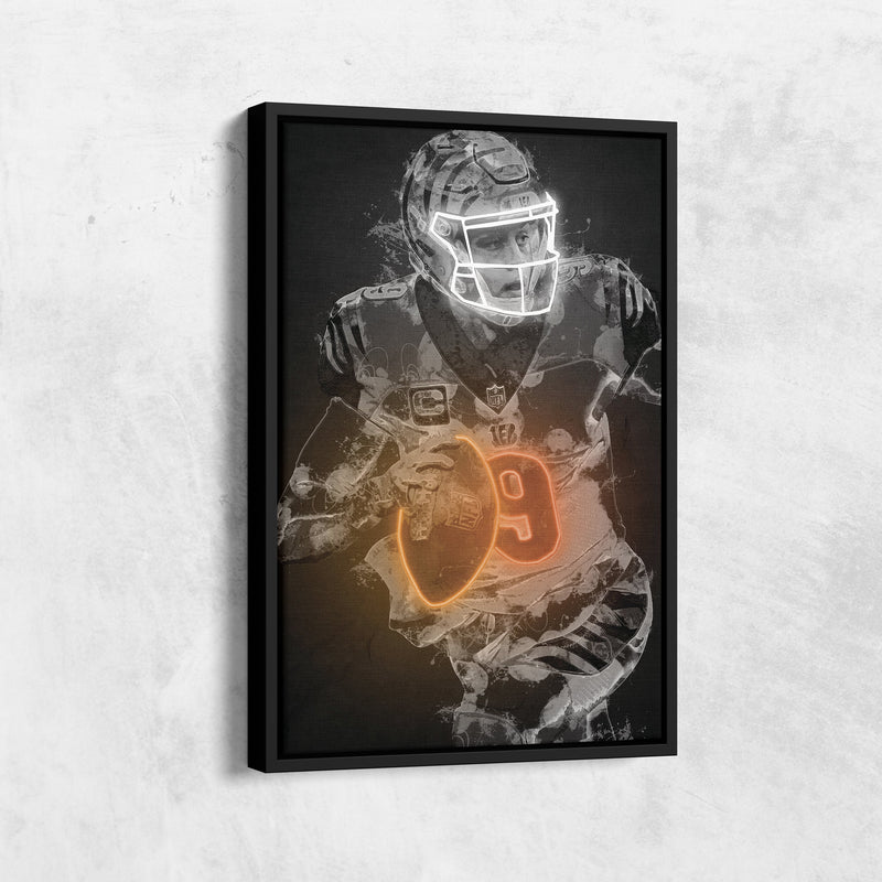 Joe Burrow Graffiti Neon Cincinnati Bengals NFL Poster Canvas Framed Print Wall Kids Art Man Cave Gift Home Decor