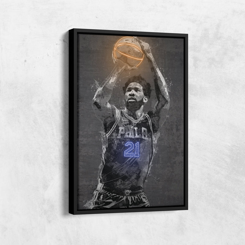 Joel Embiid Poster Graffiti Neon Philadelphia 76ers Basketball Hand Made Poster Canvas Print Kids Wall Art Man Cave Gift Home Decor