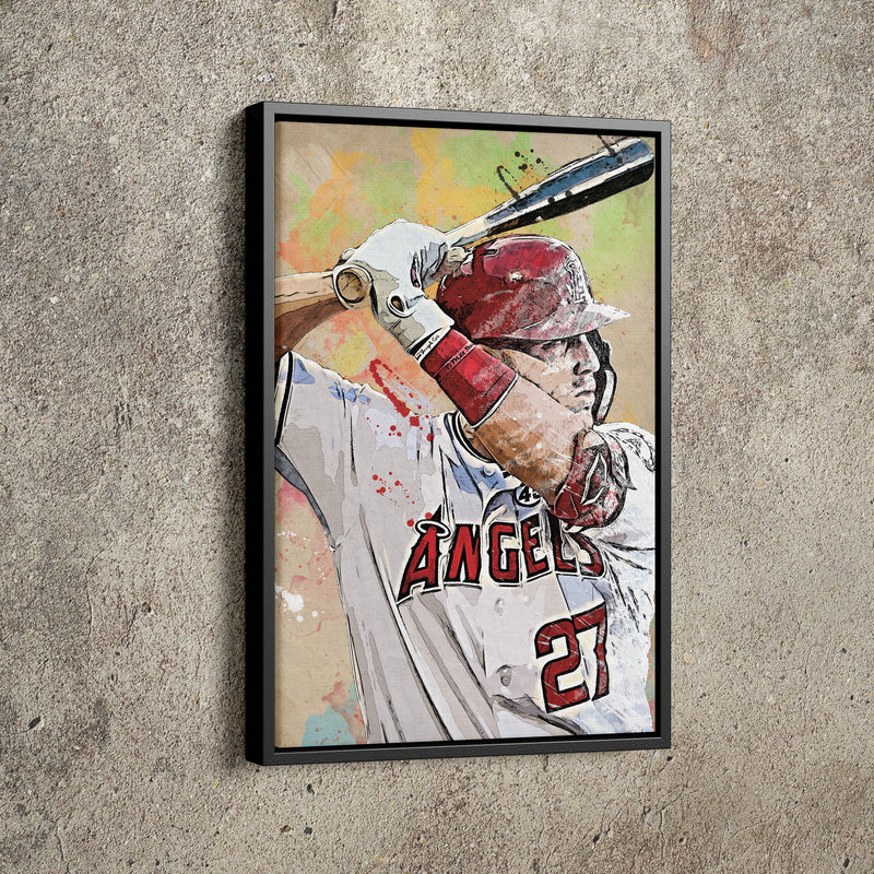 Mike Trout Poster Los Angeles Angels Baseball Hand Made Posters Canvas Print Kids Wall Art Man Cave Gift Home Decor