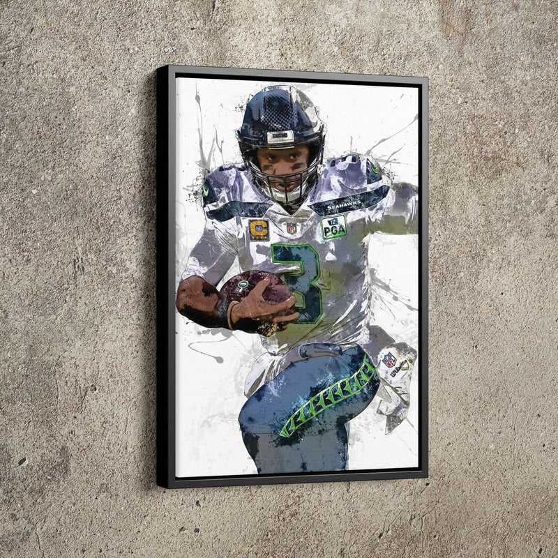 Russell Wilson Poster Seattle Seahawks Football Painting Hand Made Posters Canvas Framed Print Wall Kids Art Man Cave Gift Home Decor