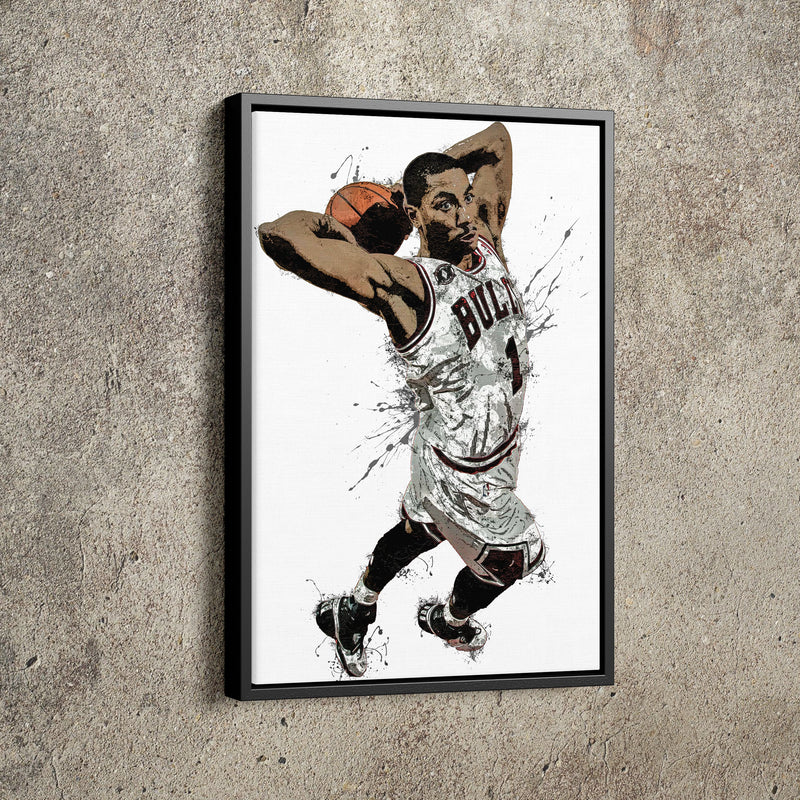 Derrick Rose Dunk Poster Chicago Bulls Basketball Hand Made Posters Canvas Print Wall Art Man Cave Gift Home Kids Decor