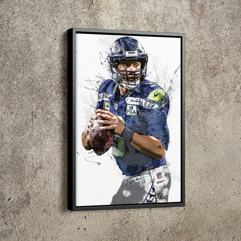 Russell Wilson Art Poster Seattle Seahawks Football Hand Made Posters Canvas Framed Print Wall Kids Art Man Cave Gift Home Decor