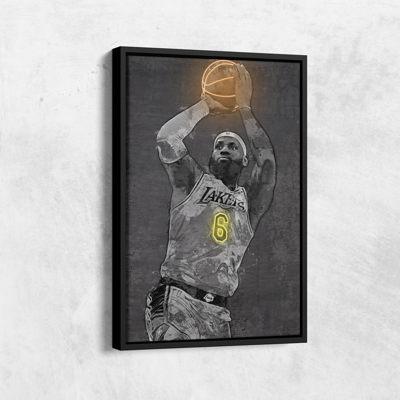 Lebron James Poster Graffiti Neon Los Angeles Lakers Basketball Hand Made Poster Canvas Framed Print Wall Kids Art Man Cave Gift Home Decor