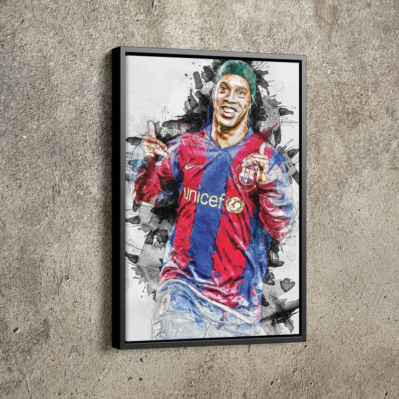 Ronaldinho Poster Barcelona Soccer Painting Hand Made Posters Canvas Print Kids Wall Art Man Cave Gift Home Decor