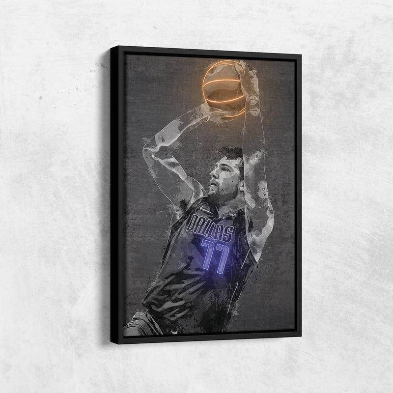 Luka Doncic Poster Graffiti Neon Dallas Mavericks NBA Hand Made Poster Canvas Print Kids Wall Art Man Cave Gift Home Decor