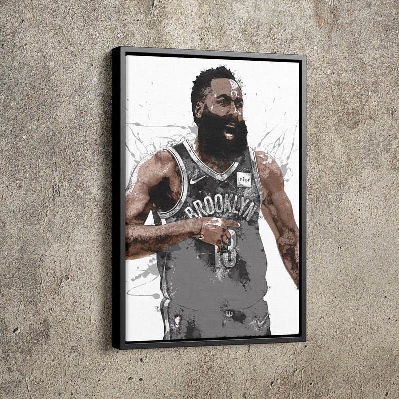 James Harden Poster Brooklyn Nets Basketball Painting Hand Made Posters Canvas Print Kids Wall Art Home Man Cave Gift Decor