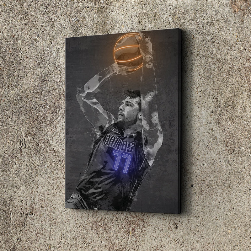 Luka Doncic Poster Graffiti Neon Dallas Mavericks NBA Hand Made Poster Canvas Print Kids Wall Art Man Cave Gift Home Decor