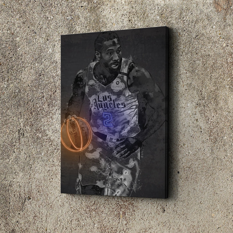 Kawhi Leonard Poster Graffiti Neon Los Angeles Clippers NBA Hand Made Poster Canvas Print Kids Wall Art Man Cave Gift Home Decor