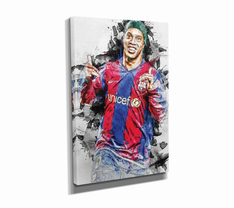 Ronaldinho Poster Barcelona Soccer Painting Hand Made Posters Canvas Print Kids Wall Art Man Cave Gift Home Decor