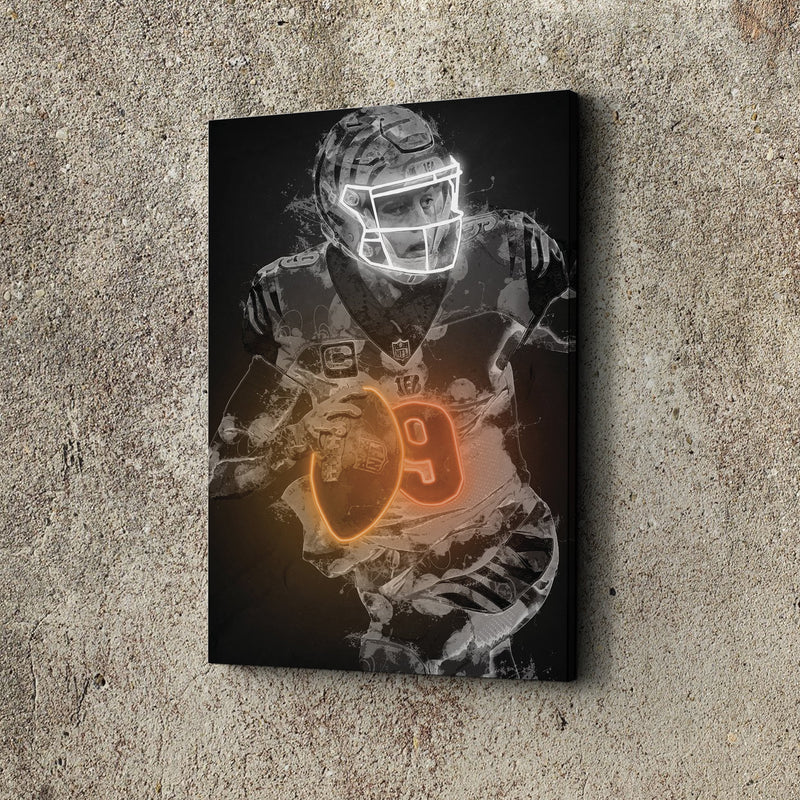 Joe Burrow Graffiti Neon Cincinnati Bengals NFL Poster Canvas Framed Print Wall Kids Art Man Cave Gift Home Decor