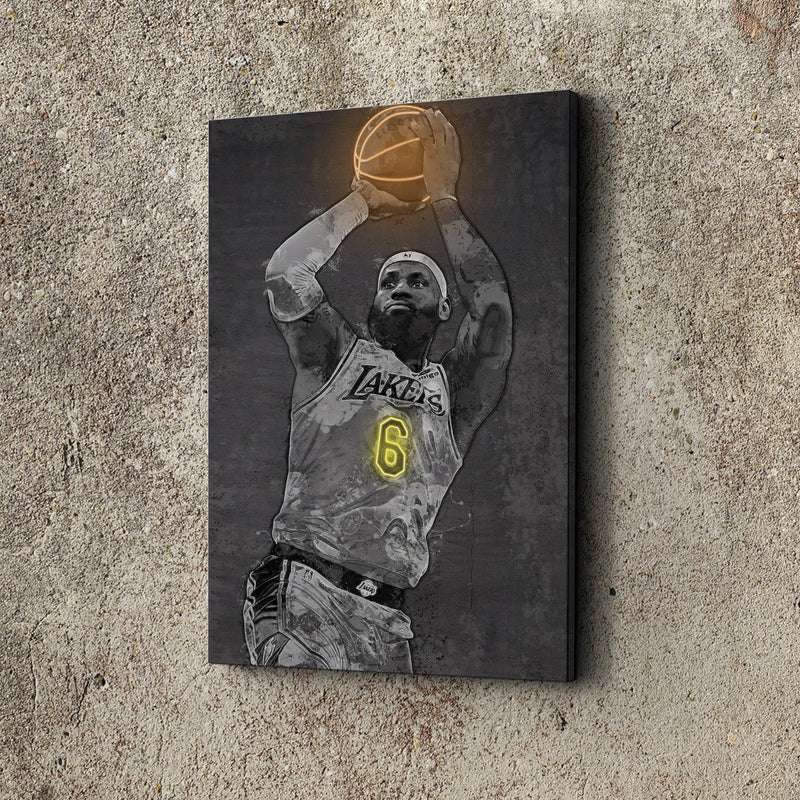 Lebron James Poster Graffiti Neon Los Angeles Lakers Basketball Hand Made Poster Canvas Framed Print Wall Kids Art Man Cave Gift Home Decor