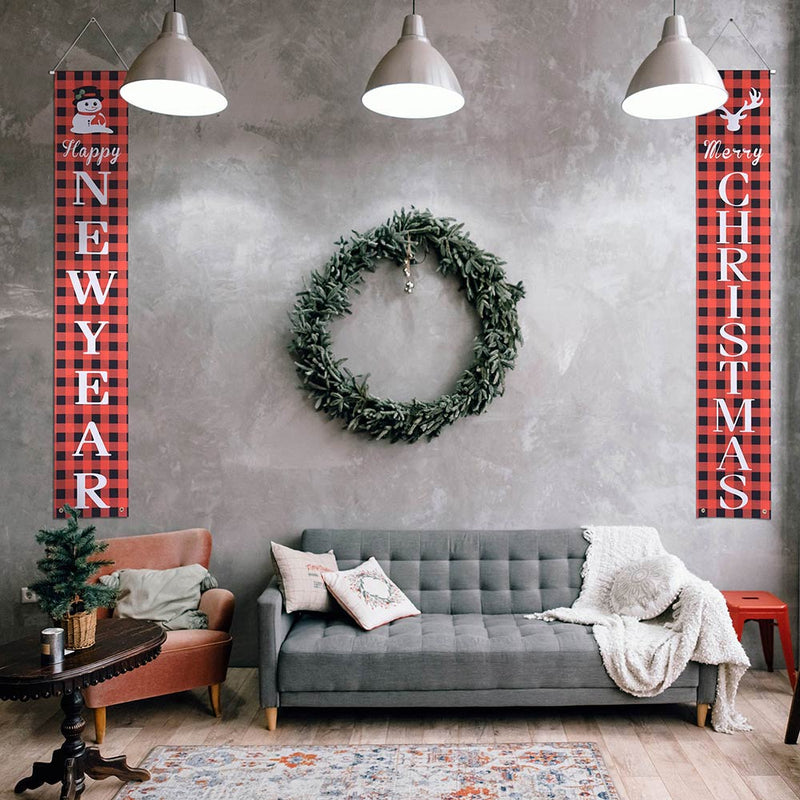 Yescom Christmas Sign Happy New Year Door Welcome Sign Set of 2