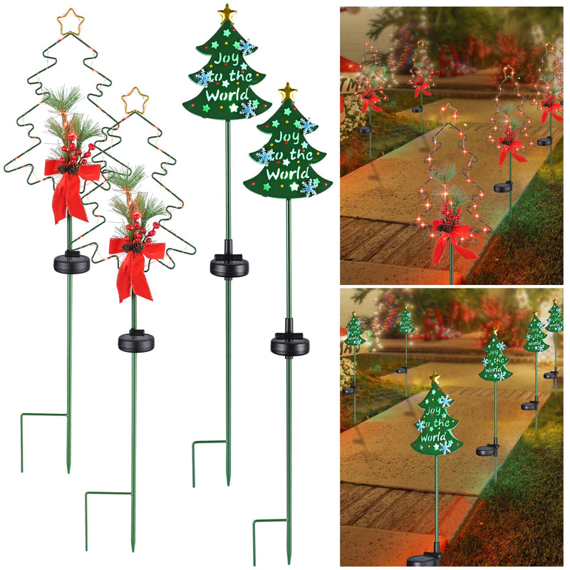 DIY Solar Garden Christmas Stake Lights Xmas Tree 2ct/Pack