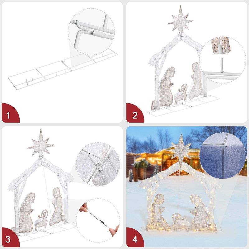 Yescom Pre-Lit Nativity Scene Xmas Decoration Holy Family 4ft 108 LEDs