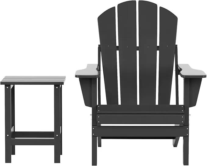 WO Home Furniture Adirondack Chair Table Set of 2 PCS Outdoor Folding Chair w Side Table Weather/UV Resistant for Lawn, Garden, Bon Fire, Balcony (Grey), photo 6 of 10