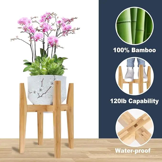 OERGKE 2 PACK Adjustable Plant Stand Indoor, Bamboo Mid Century Modern Plants Stands, Corner Flower Holder for Living Room, Fits 8 to 12 Inches Pots, (Pot & Plant Not Included)(Nature), photo 2 of 7