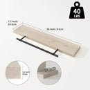 SAUMONIERES Floating Shelves 8 Inch Deep Solid Wood Wide Wall Shelf Set of 2 Wall Mounted for Bedroom Bathroom Living Room Kitchen, 36 Inch Natural by CozyNest Decor