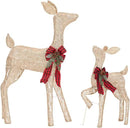 2 Pcs Reindeer Christmas Decoration, Xmas Lighted Golden Shimmering Doe and Fawn Display Set with 105 Warm White Lights for Yard Lawn Indoor Outdoor by CozyNest Decor