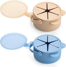 Silicone No Spill Snack Cups for Toddlers – Portable Baby Snack Cup Containers with Dustproof Lid – Dishwasher-Friendly Toddler Spill Proof Cups Without BPA, Lead, or Phthalates – Blue and Beige by TinyTreasures Baby Boutique