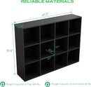 12-Cube Storage Shelf Bookcase - Wooden 3-Tier Floor Standing Open Bookshelf for Home and Office, Display Cabinet, Black by CozyNest Decor