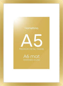 Homeforia A5 Picture Frame Gold, High End Metal 5.8 x 8.3 Frames Matted to 4.1 by 5.8 inch Photo, A5 Frame with Mat A6, 5.8x8.3 Poster Frames, 8.3x5.8 Display Frame, Tempered Glass, Wall Kit, Set of 1 by CozyNest Decor